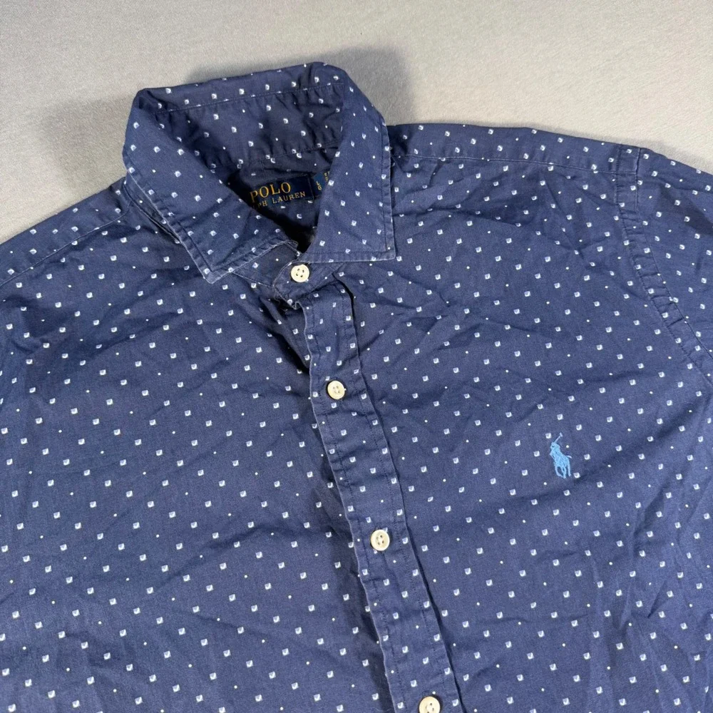 Polo Ralph Lauren Mens Navy Blue Geometric Print Cotton Button Down Shirt L